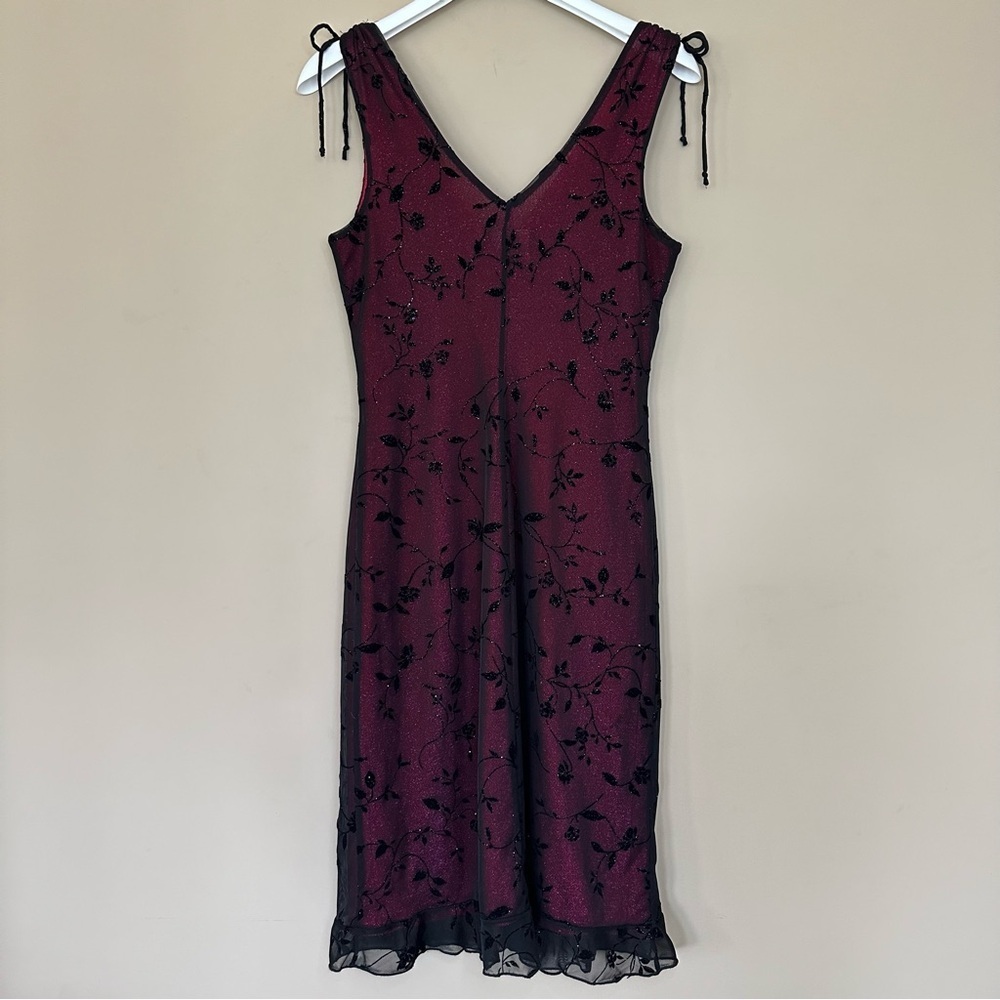 VTG 90s Y2K Size M Whimsigoth Dress Sparkle Pink Black Floral Chiffon Overlay - Picture 9 of 14